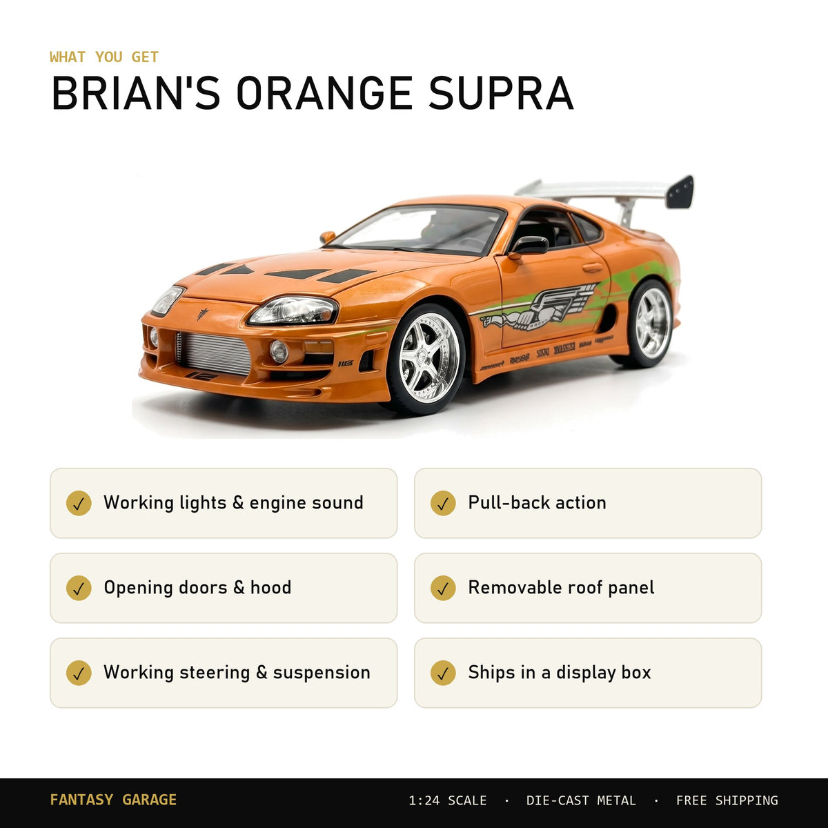 Orange Supra 1:24 replica features